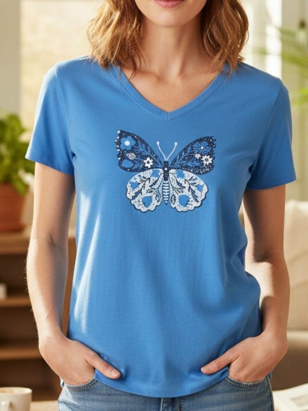 Life is Good W's Floral Butterfly Crusher Vee Tee
